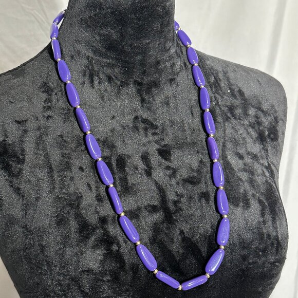 Source Unknown Jewelry - Purple Bead Necklace, Elongated Beads, Rectangular Beads, Vintage 14 inch